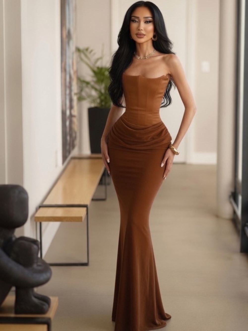 House of CB ‘Persephone' Toffee Velvet Corset Maxi Dress XSmall US2-4 $329